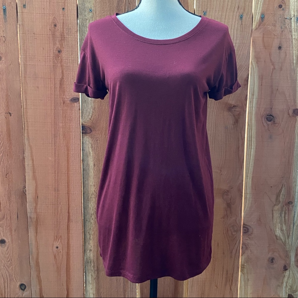 Awake maroon rolled hem short sleeve tee thin tunic